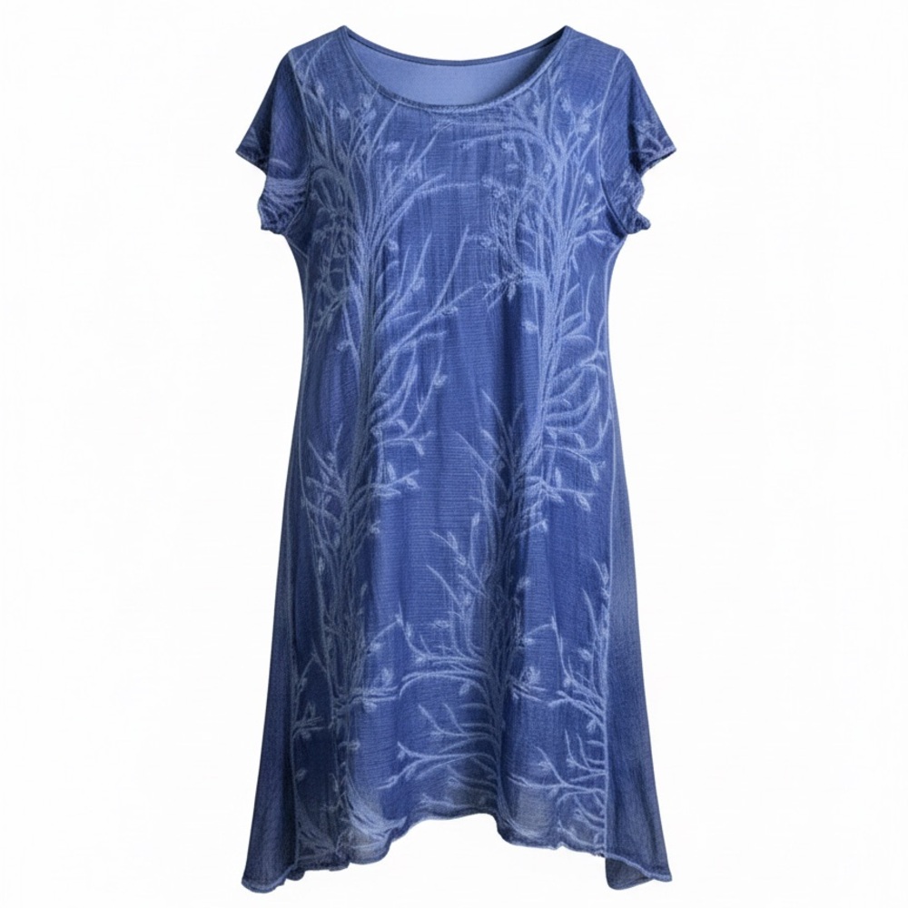 Soft Surroundings Womens Blue Floral A-Line Short Sleeve Dress lined size M